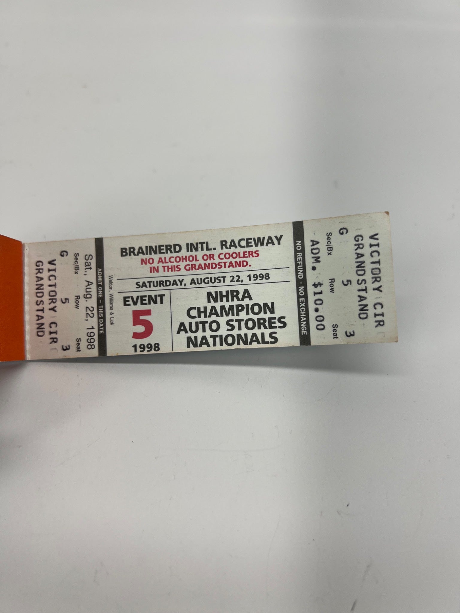 1998 NHRA Champion Auto Nationals Ticket Set