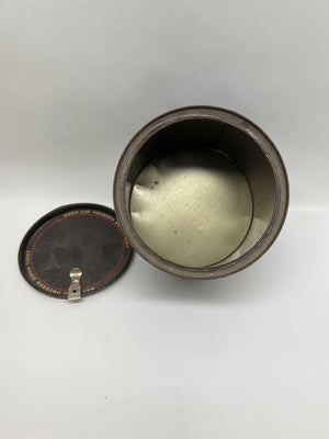 Open cylindrical container with a metallic interior on a white background
