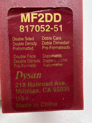 Red label with gold text containing product details and branding information on a white background