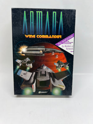 Vintage 'Wing Commander' game box with space-themed artwork on a white background