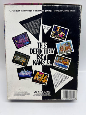 Back cover of a video game box with text and small images, featuring the brand 'Accolade'.