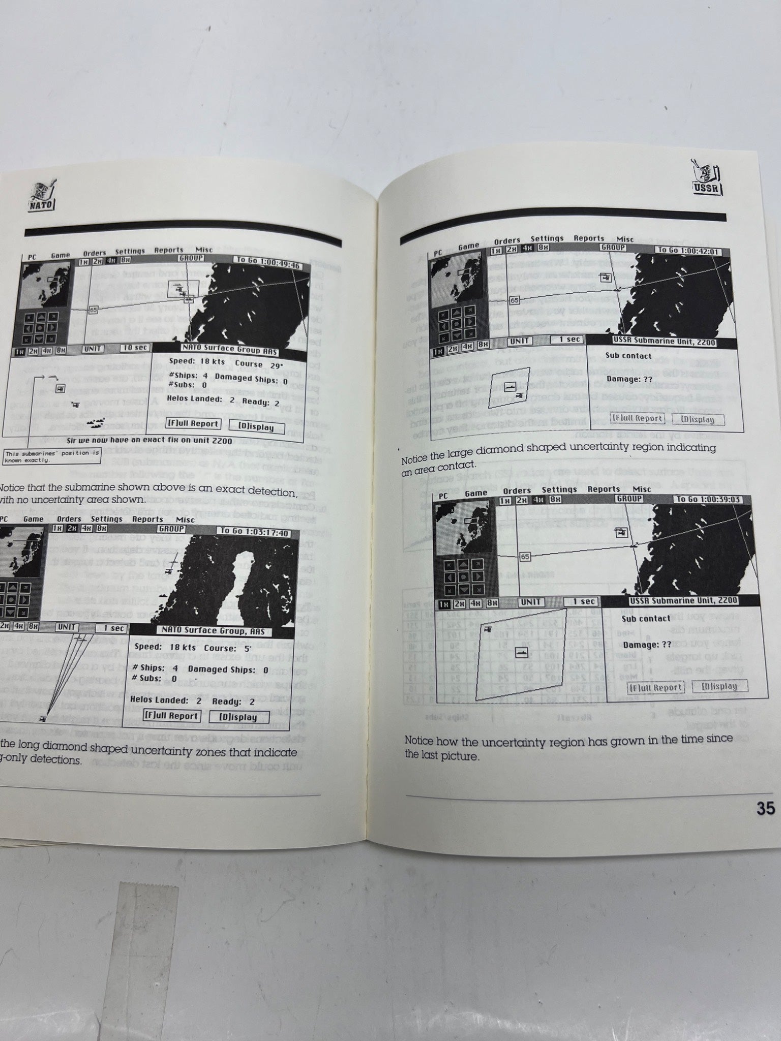 Open book with technical diagrams and text on a white background