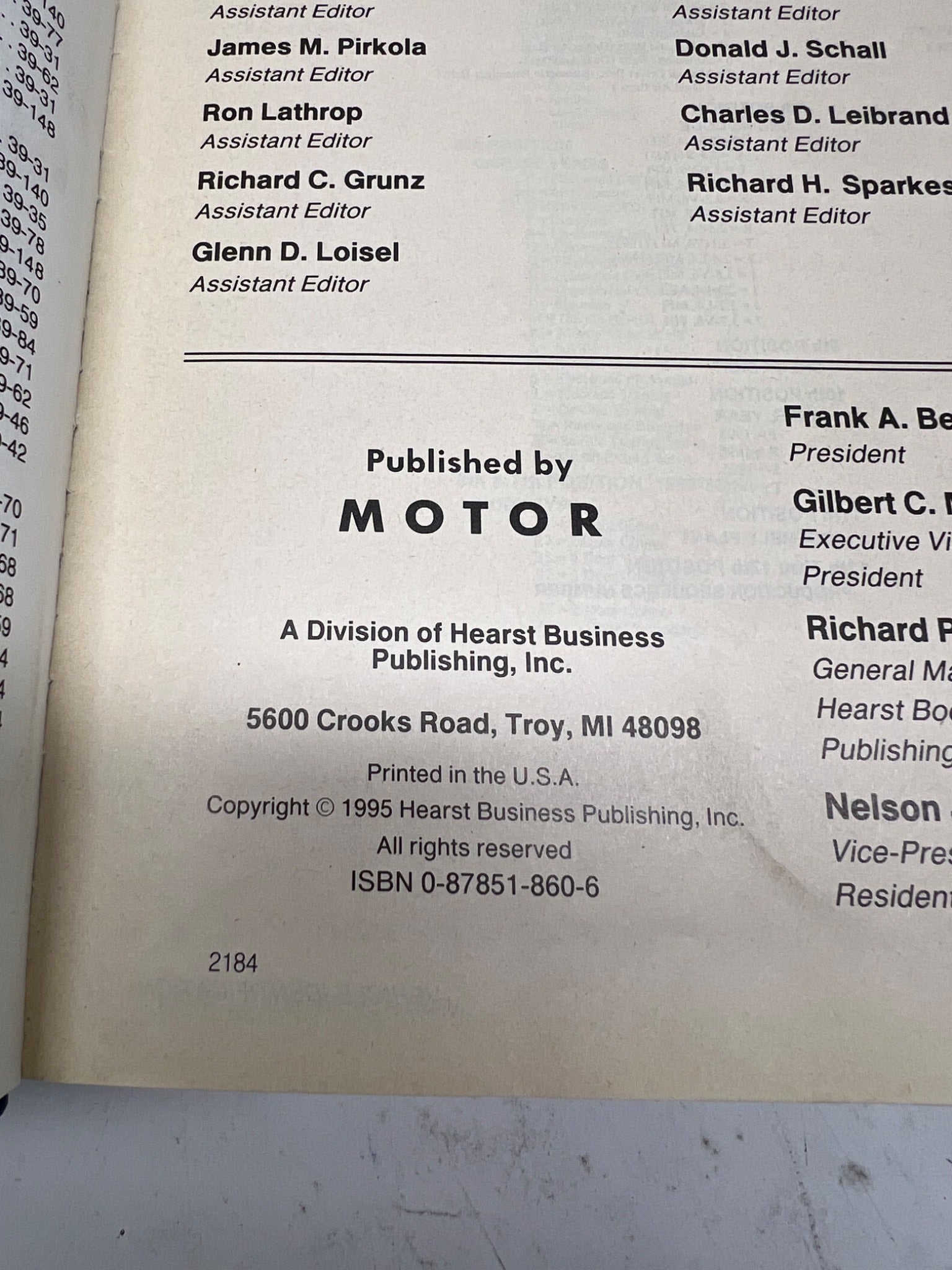 1996 Motor Auto Repair Manual Printed in USA