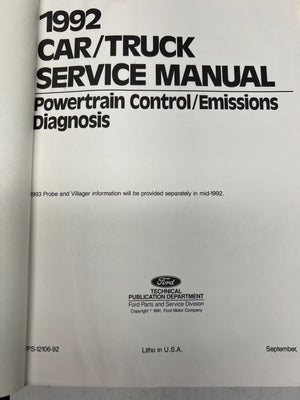 1992 Car/Truck Service Manual cover with Ford logo