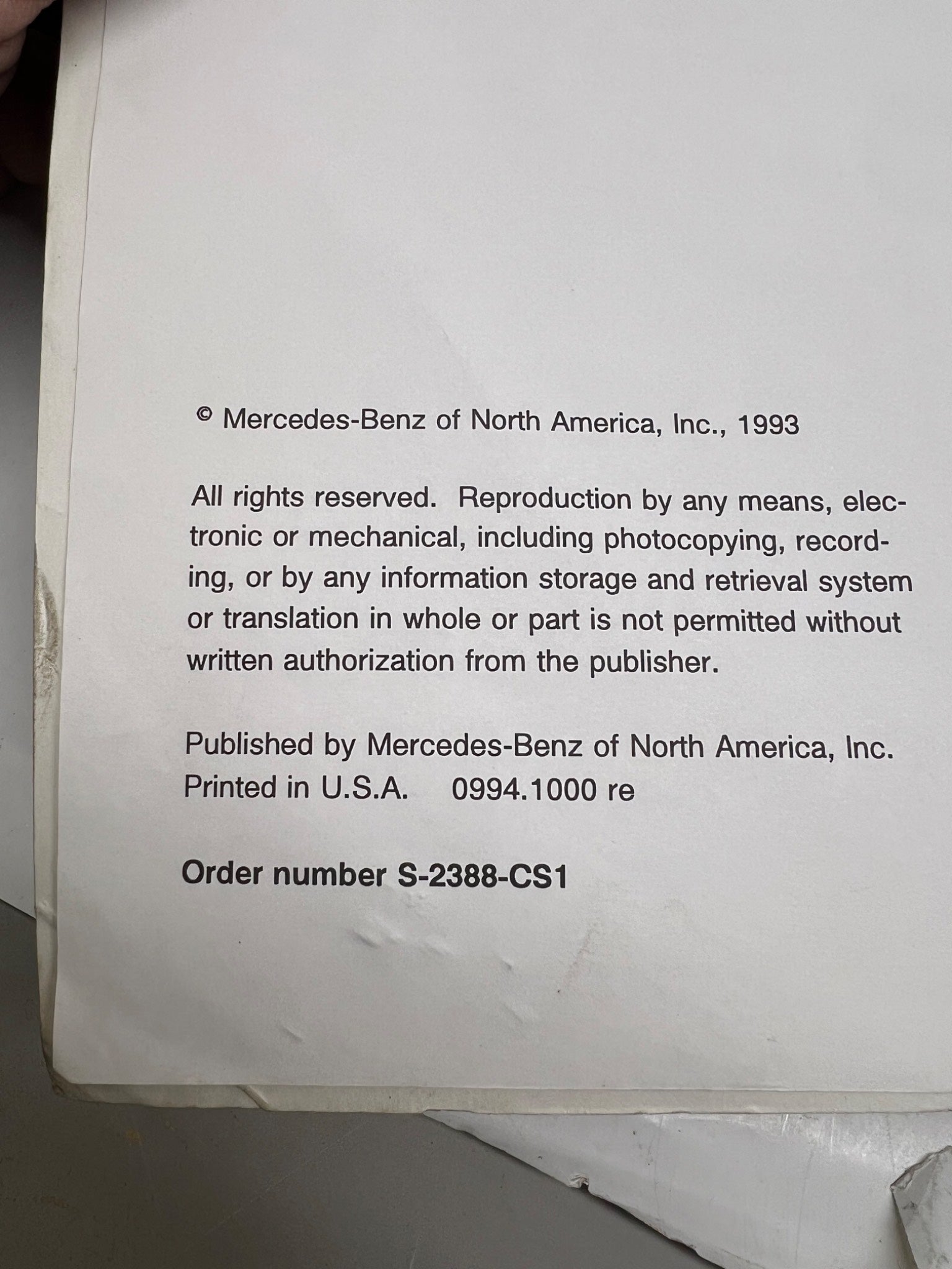 1993 Mercedes-Benz Maintenance Manual