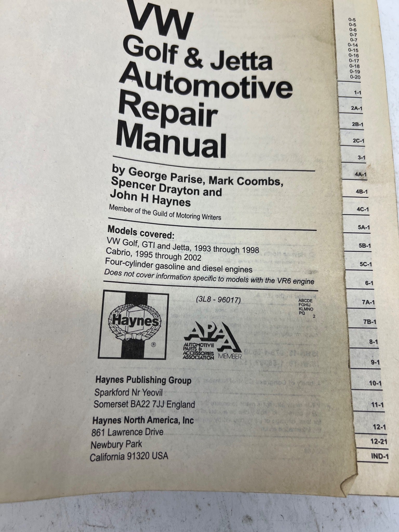 1998 VW Golf & Jetta Haynes Repair Manual