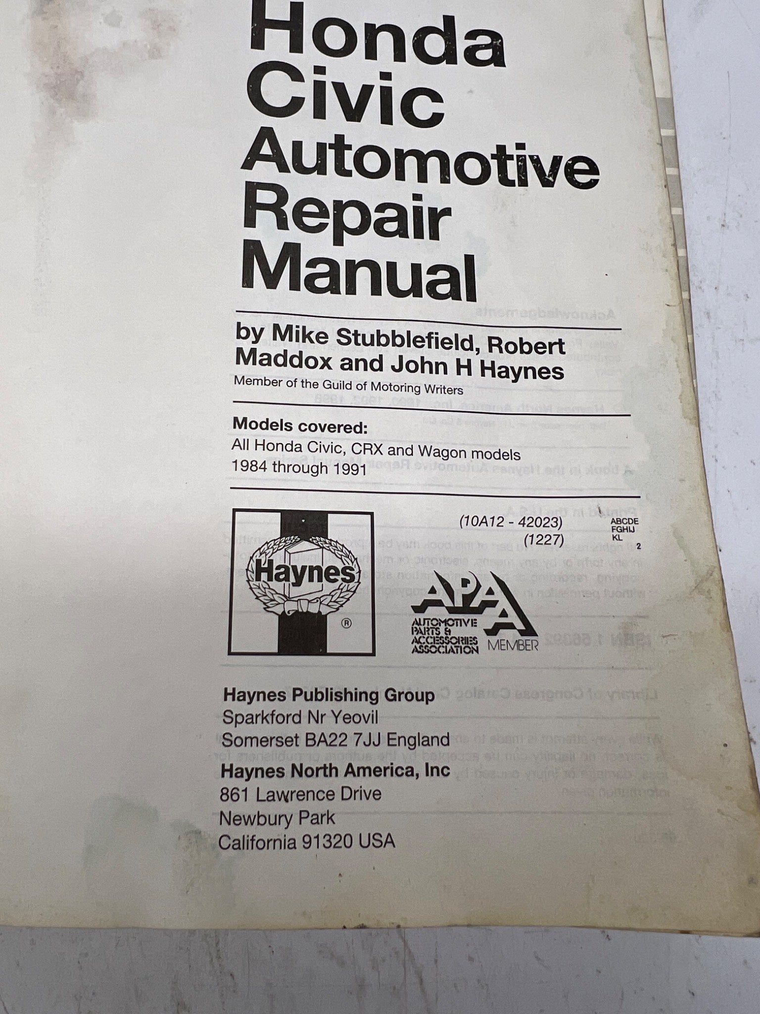 1984-1991 Honda Civic Repair Manual