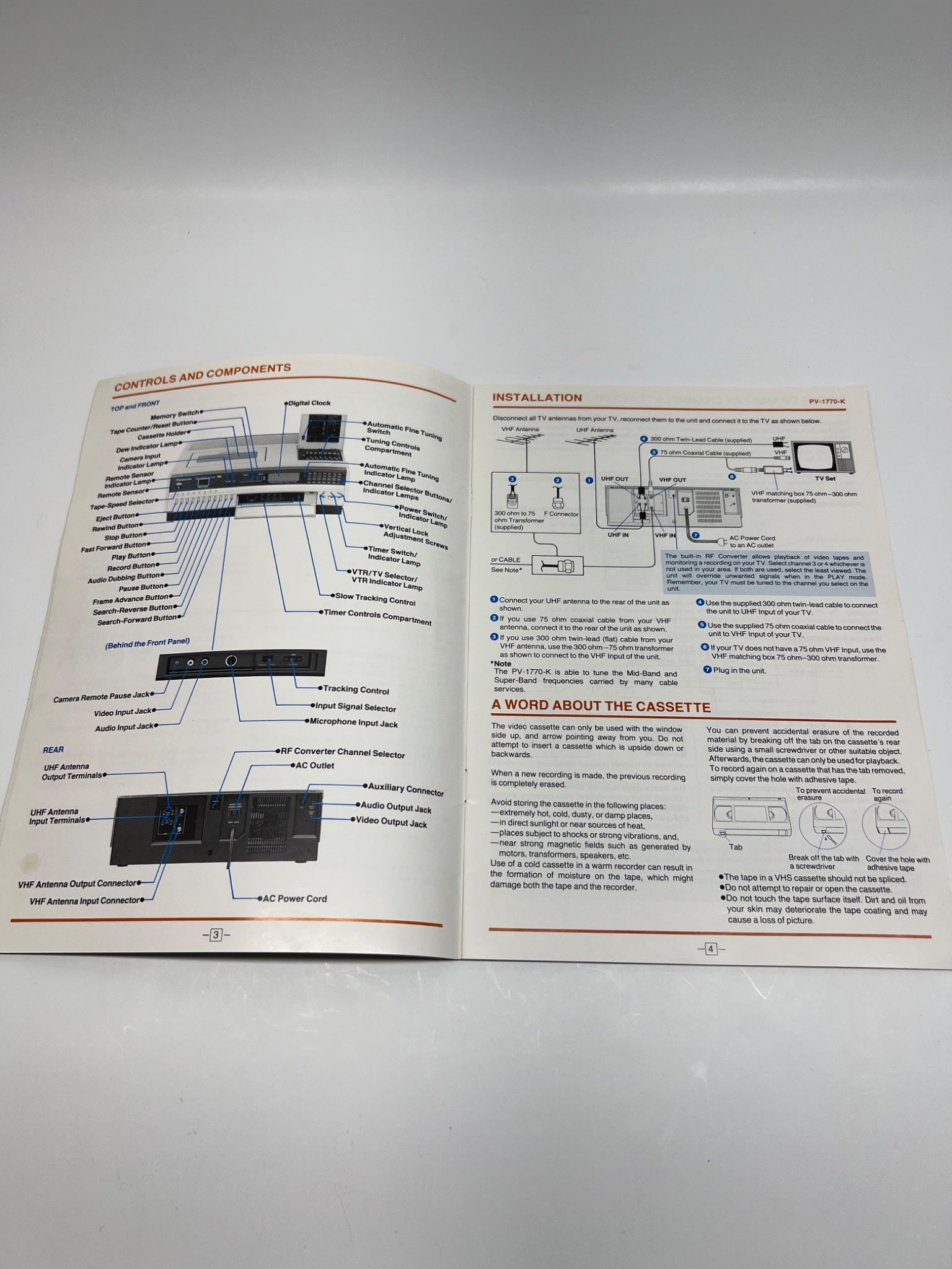 Panasonic PV-1770-K Operating Guide