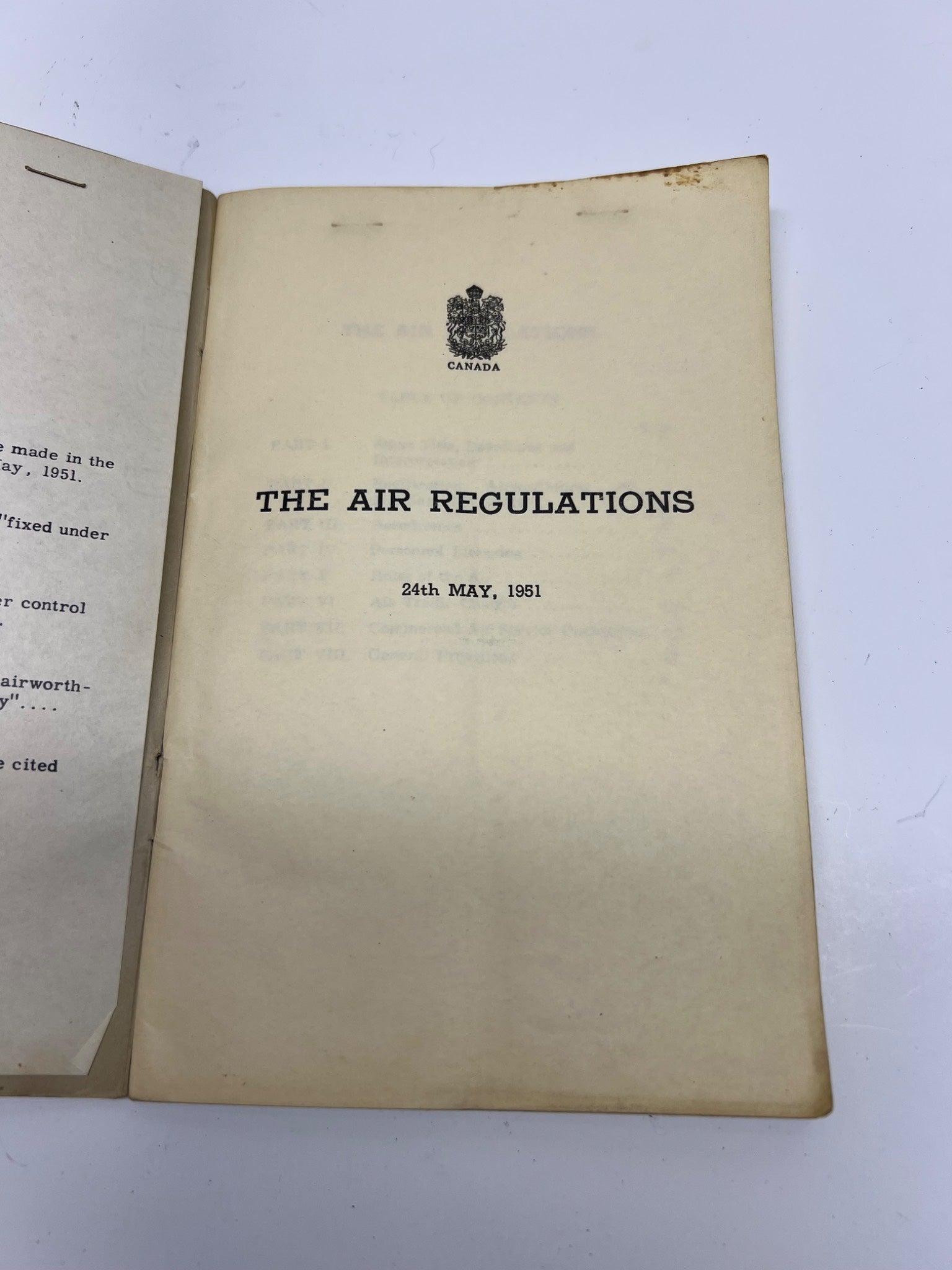 Rare 1951 Canadian Air Regulations Booklet – Govt of Canada Aviation History