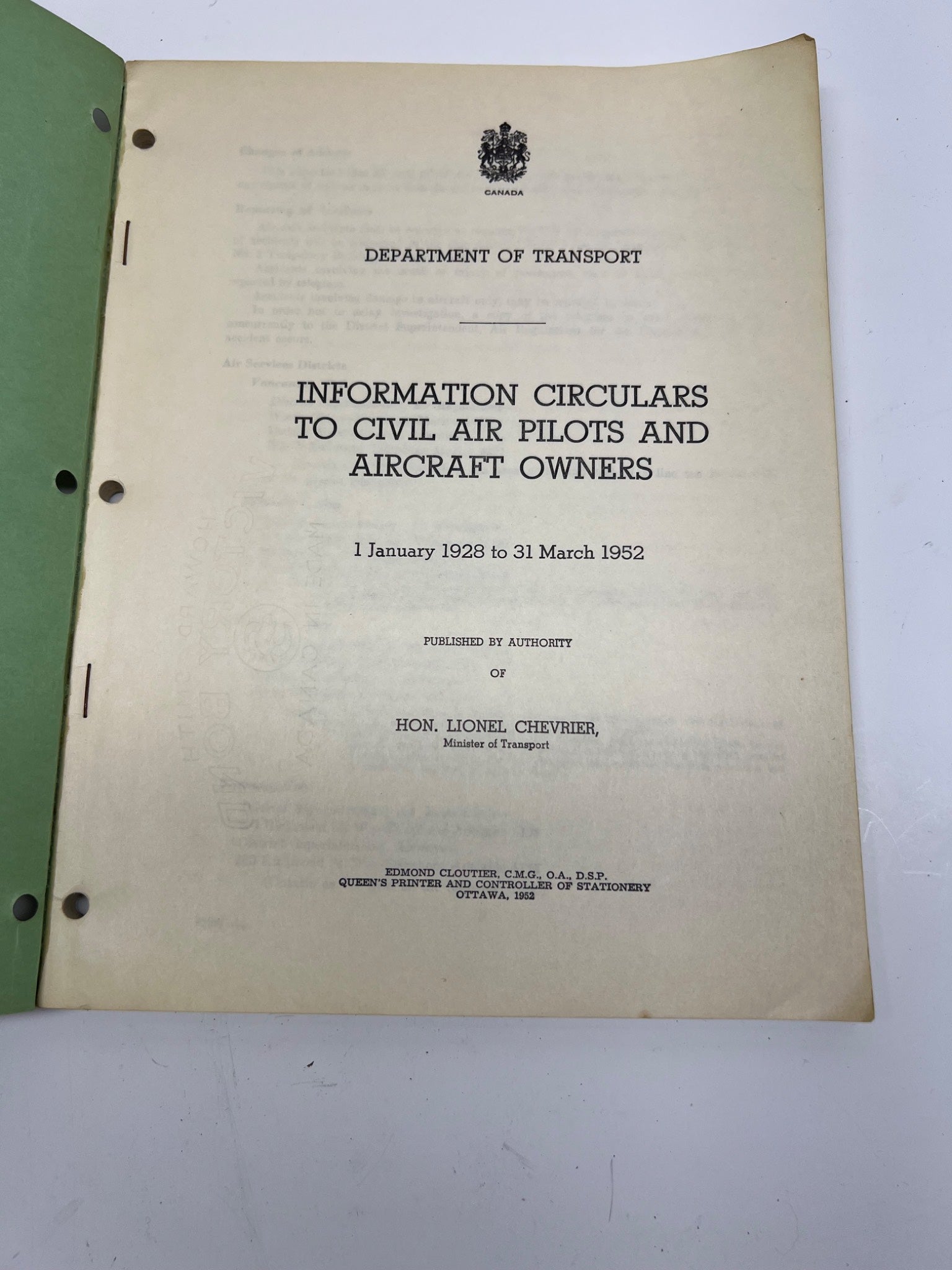 Department of Transport Circulars 1928-1952