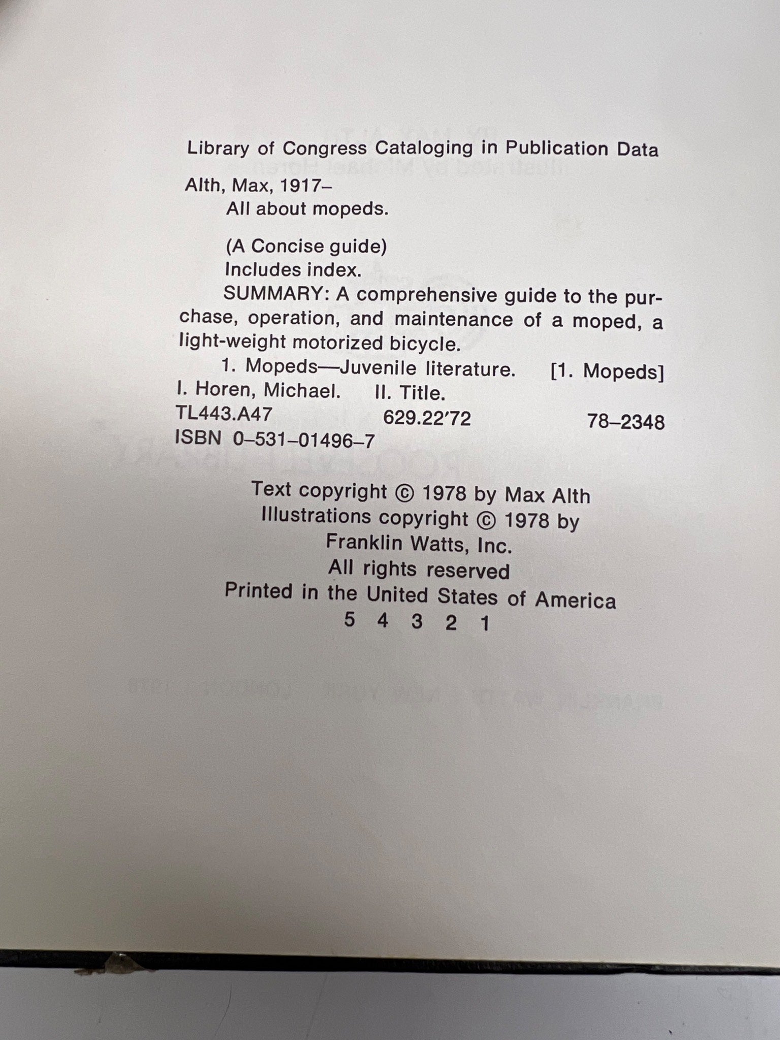 All About Mopeds by Max Alth 1978 book