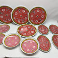 13-Piece Vintage Chinese "Longevity" Melamine Plate Set - Red