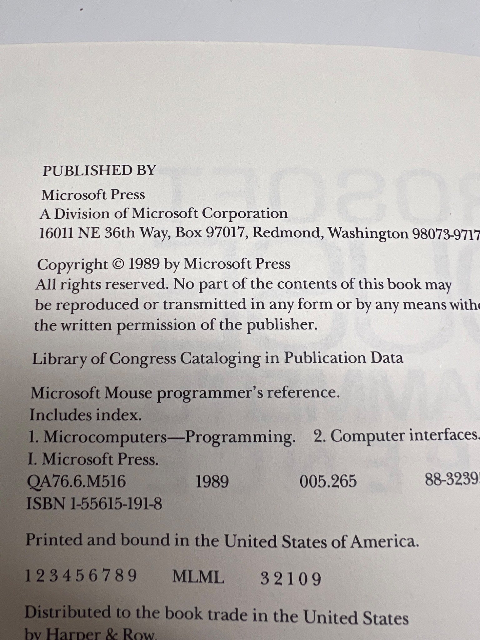 Microsoft Mouse Programmer’s Reference