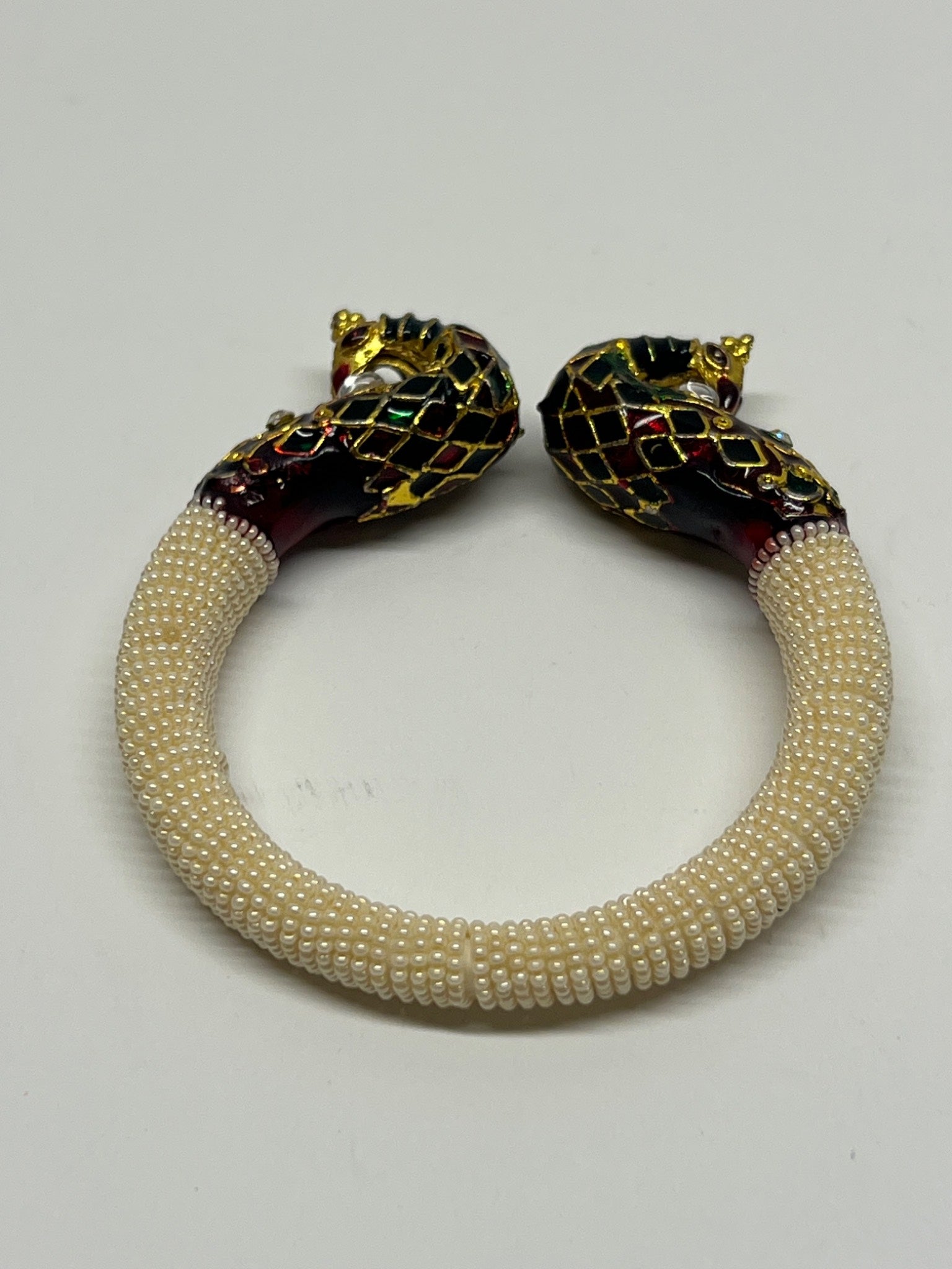 Handcrafted Indian Peacock Enamel & Pearl-Style Bangle