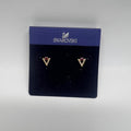 Title: Authentic Swarovski Crystal Triangular Stud Earrings – Pink & Clear