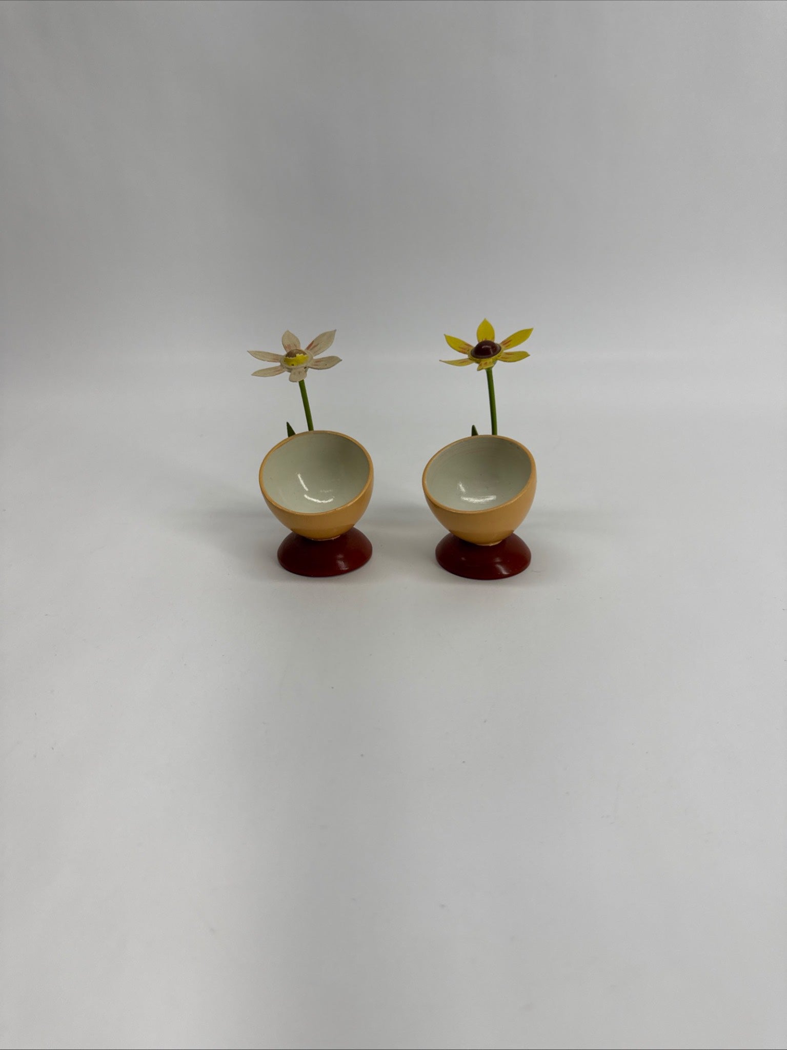 2 Erzgebirge Wooden Egg Cups Made in Germany (East)
