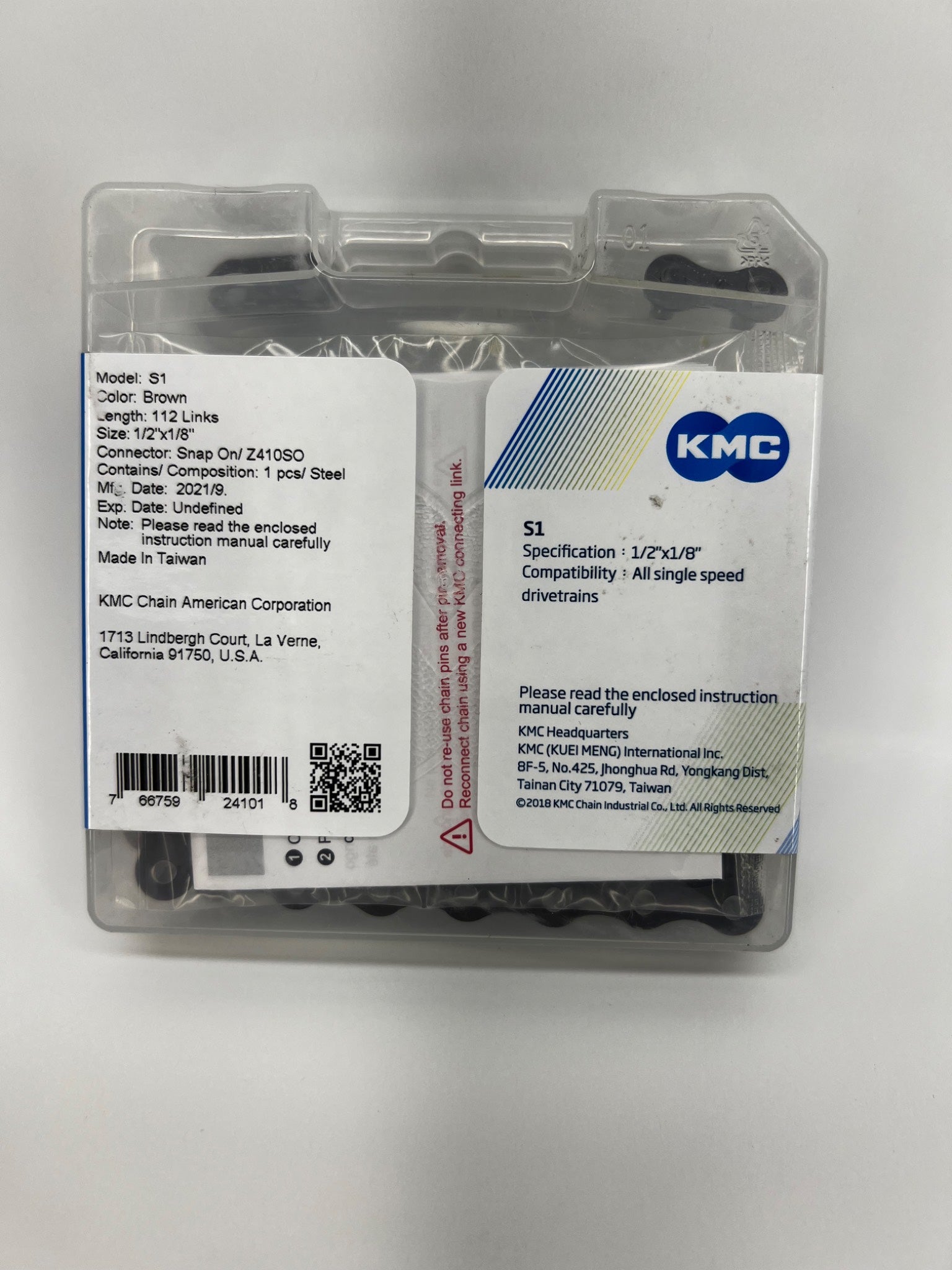 KMC S1 Bicycle Chain, Made in Taiwan, 2023