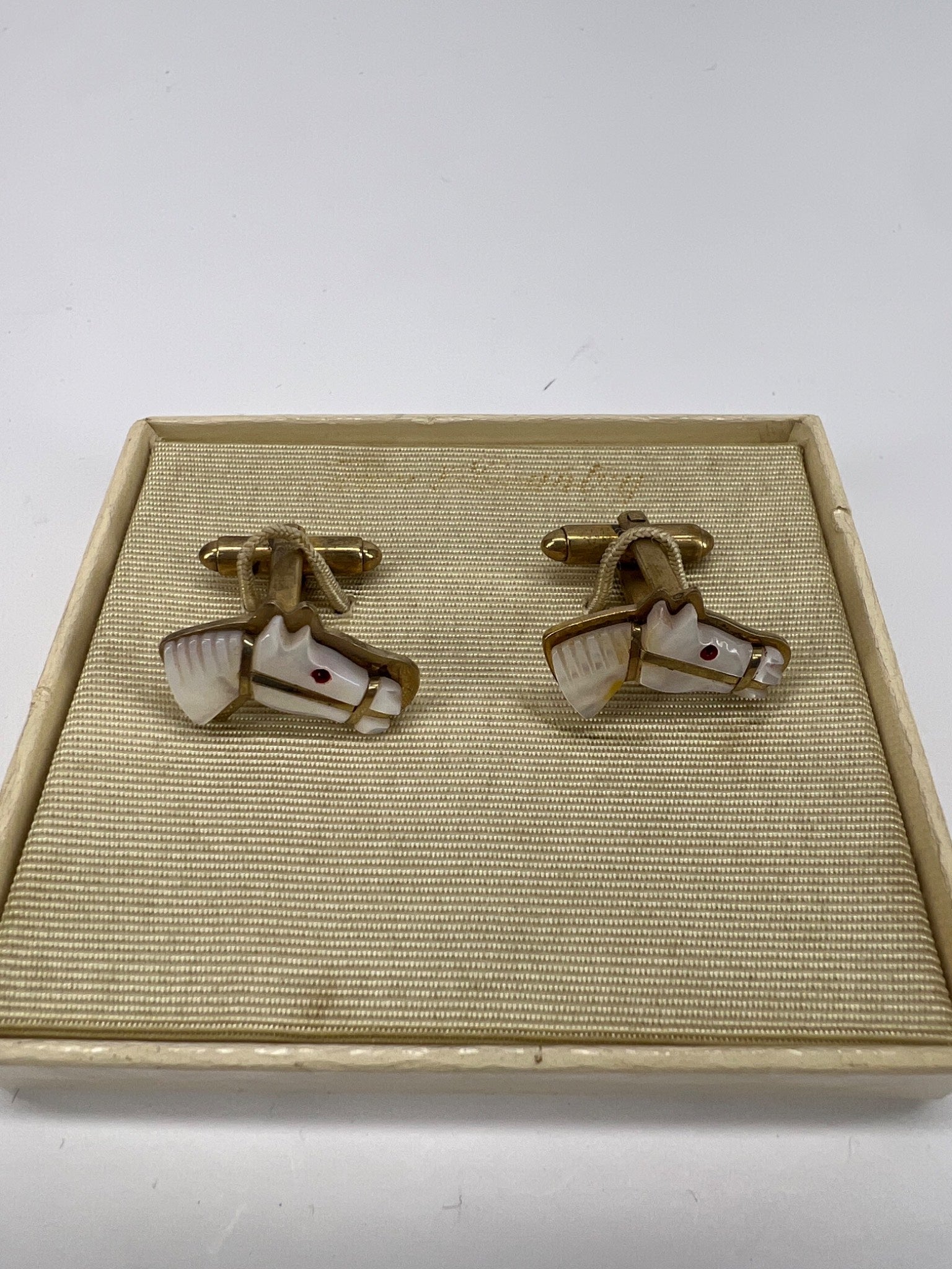 1950s Town & Country mother-of-pearl Horse Cufflinks w/box